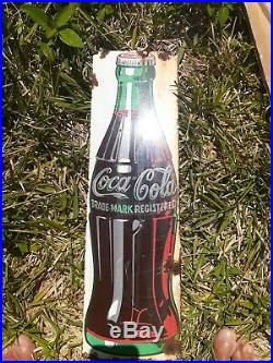 Vintage Original Coca Cola Sign Authentic Ceramic Metal Sign Soda Gas Oil 1950s