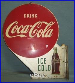 Vintage Original Drink Coca Cola Arrow 22 Metal Flange Sign AM 1-54