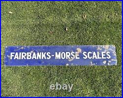 Vintage Original FAIRBANKS-MORSE SCALES Porcelain Advertising Sign 50 x 9