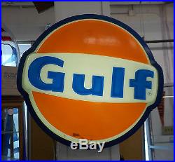 Vintage Original GULF Advertisement Light / Gas Station Sign with Aluminum Frame