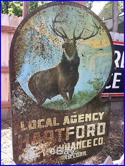 Vintage Original Hartford Fire Insurance Double Sided Flange Advertising Sign