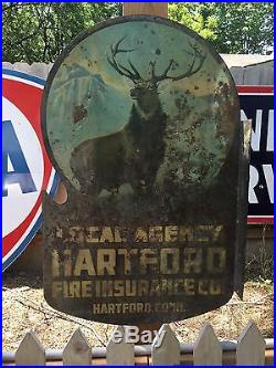 Vintage Original Hartford Fire Insurance Double Sided Flange Advertising Sign