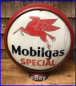 Vintage Original MOBILGAS Special Pegasus Gas Station Pump Globe 16-1/2 Sign