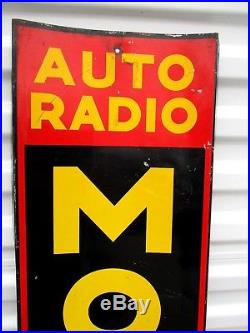 Vintage Original MOTOROLA SIGN Auto Radio Home Radio Metal CURVED Advertising