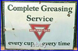 Vintage Original Marland Oil Porcelain Greasing Service Sign Fair Condition