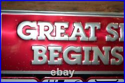 Vintage Original Metal GM Sign GREAT SERVICE BEGINS HERE Dealer 20X48