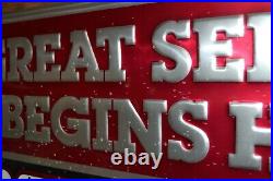 Vintage Original Metal GM Sign GREAT SERVICE BEGINS HERE Dealer 20X48