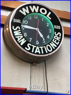 Vintage Original Modern Radio Station WWOL Modern Mfg. Brooklyn NY Neon Clock