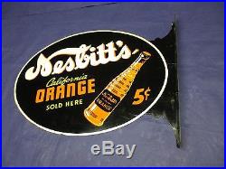 Vintage/Original NESBITT'S Orange Soda Metal Flange Sign MUST SEE! 40sWOW! LQQK