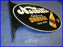 Vintage/Original NESBITT'S Orange Soda Metal Flange Sign MUST SEE! 40sWOW! LQQK