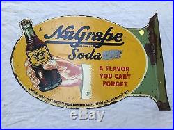 Vintage Original NuGRAPE Soda Metal Flange Sign A Flavor You Can't Forget