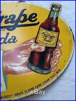 Vintage Original NuGRAPE Soda Metal Flange Sign A Flavor You Can't Forget