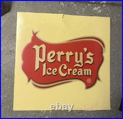 Vintage Original Perry Ice Cream Double Sided Sign Rare Only Dealers Advertising