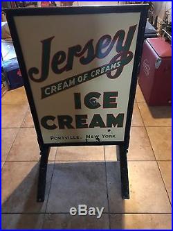 Vintage Original Porcelain Jersey Ice Cream Side Walk Sign 1920s-1930s Nice Rare