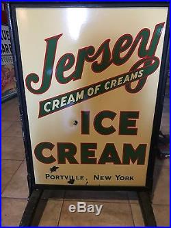 Vintage Original Porcelain Jersey Ice Cream Side Walk Sign 1920s-1930s Nice Rare