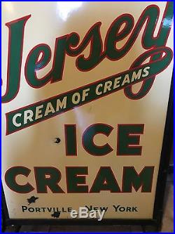 Vintage Original Porcelain Jersey Ice Cream Side Walk Sign 1920s-1930s Nice Rare