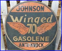 Vintage Original Rare Johnson Winged 70 Gasolene Painted Tin Sign