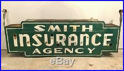 Vintage Original SMITH Insurance Double Sided 6ft Porcelain Neon Can Sign