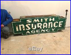 Vintage Original SMITH Insurance Double Sided 6ft Porcelain Neon Can Sign