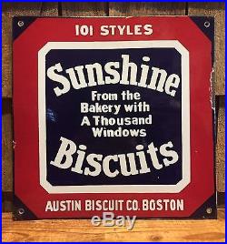 Vintage Original SUNSHINE BISCUITS Austin Biscuit Co Boston Porcelain Sign 12x12