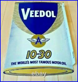 Vintage Original Veedol Flying A Motor Oil Double Sided Porcelain Flange Sign