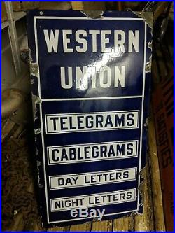 Vintage Original Western Union Porcelain Sign Telagram Early Rare Cablegram