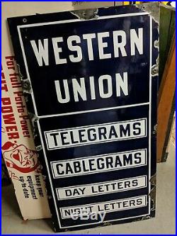 Vintage Original Western Union Porcelain Sign Telagram Early Rare Cablegram