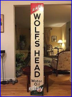 Vintage Original Wolf's Head Motor Oil Embossed Sign A-M 11-41