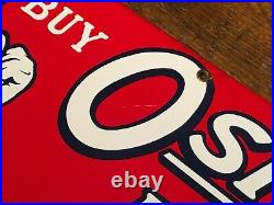 Vintage OshKosh B'Gosh Union Made Overalls Red Porcelain Advertising Sign 27in