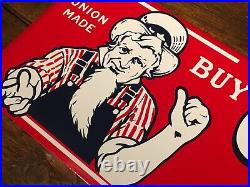 Vintage OshKosh B'Gosh Union Made Overalls Red Porcelain Advertising Sign 27in