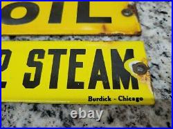 Vintage Oxygen Porcelain Sign Burdick Chicago Gas Tank Marker Oil P. Steam