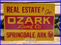 Vintage Ozark Land Co. Springdale Arkansas Real Estate Metal Sign Realtors