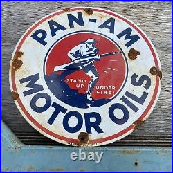 Vintage Pan-Am Porcelain Sign Motor Oils Gas Old 1931 Vietnam War Military 12