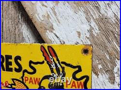 Vintage Paw Paw Bait Porcelain Sign Fishing Lures Tackle Shop Michigan Arrowhead