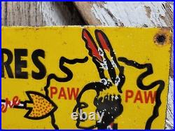 Vintage Paw Paw Bait Porcelain Sign Fishing Lures Tackle Shop Michigan Arrowhead