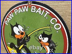 Vintage Paw Paw Tackle Fishing Lures Porcelain Sign Gas Bait Outboard Rapala