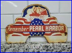 Vintage Pearl Harbor Porcelain Sign Tag Topper Gas Oil Military War Hawaii Army