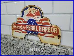 Vintage Pearl Harbor Porcelain Sign Tag Topper Military War Hawaii USA Air Force