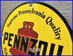 Vintage Pennzoil Motor Oil Porcelain Sign Gasoline Service Station Pump Plate