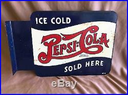 Vintage Pepsi-Cola Soda 2 Sided Advertising Flange Sign