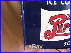 Vintage Pepsi-Cola Soda 2 Sided Advertising Flange Sign