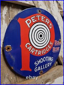 Vintage Peters Cartridges Porcelain Sign Firearm Guns Rifle Ammo Hunting Gas Oil