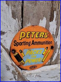 Vintage Peters Porcelain Sign Sporting Ammunition Rifle Gun Shotgun Ammo Gas Oil