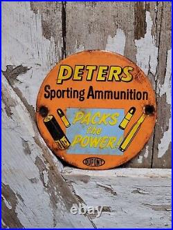 Vintage Peters Porcelain Sign Sporting Ammunition Rifle Gun Shotgun Ammo Gas Oil