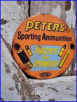 Vintage Peters Porcelain Sign Sporting Ammunition Rifle Gun Shotgun Ammo Gas Oil