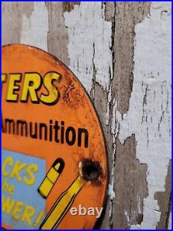 Vintage Peters Porcelain Sign Sporting Ammunition Rifle Gun Shotgun Ammo Gas Oil