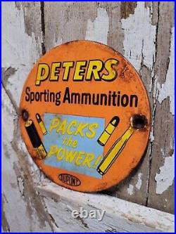 Vintage Peters Porcelain Sign Sporting Ammunition Rifle Gun Shotgun Ammo Gas Oil