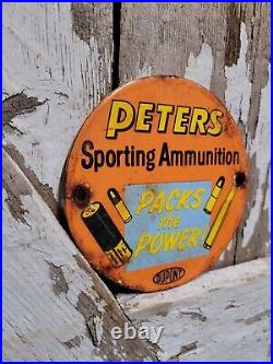 Vintage Peters Porcelain Sign Sporting Ammunition Rifle Gun Shotgun Ammo Gas Oil