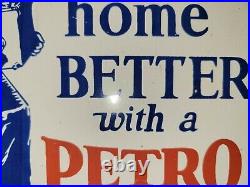 Vintage Petro Oil Burner Porcelain Sign Baltimore Enamel Heating Gas Oil Heat