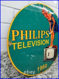 Vintage Philips Porcelain Sign Television Tv Radio Gas Oil 1960 Entertainment